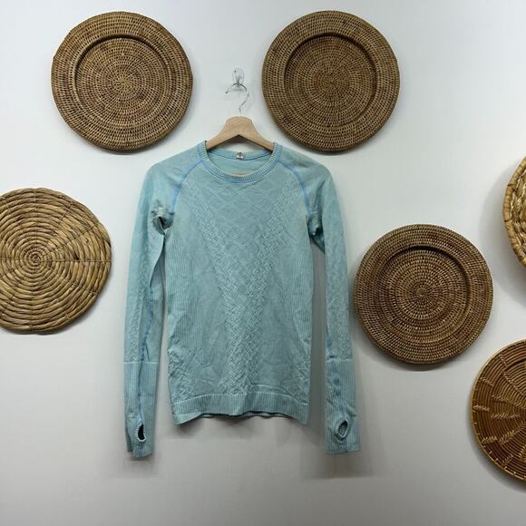 Lululemon Blue Stretch Ribbed Rest Less Long Sleeve Shirt Activewear 4 - Picture 1 of 6